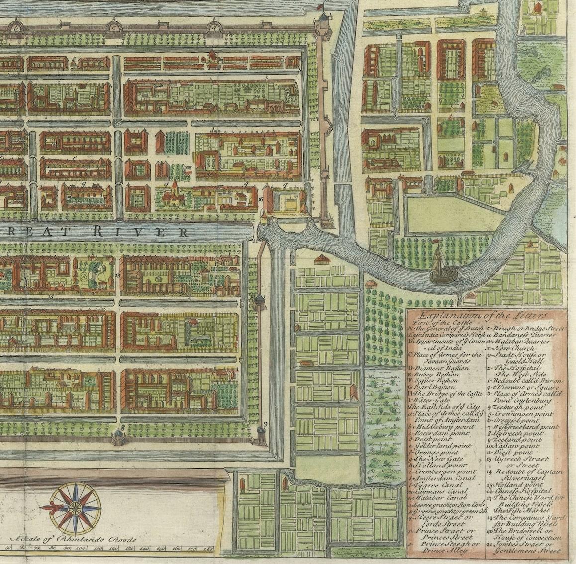 An Original Engraved Plan of the City & Castle of Batavia, The East Indies, 1740 In Good Condition In Langweer, NL
