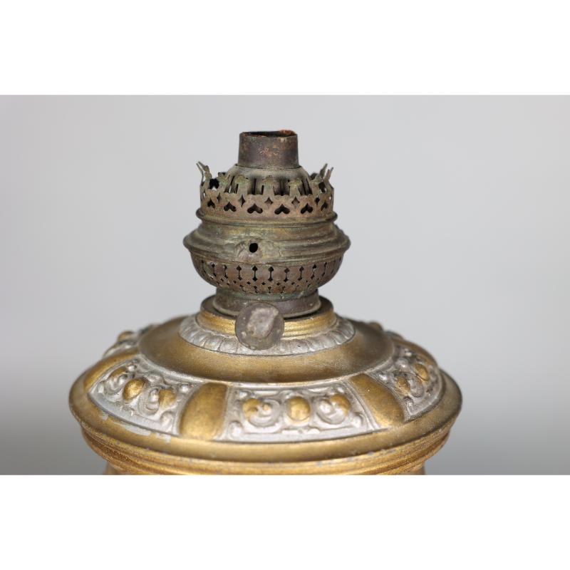 An original French Rococo style cast alloy and over painted oil lamp For Sale 6