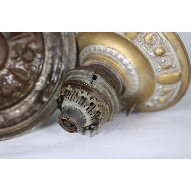 Metal An original French Rococo style cast alloy and over painted oil lamp For Sale