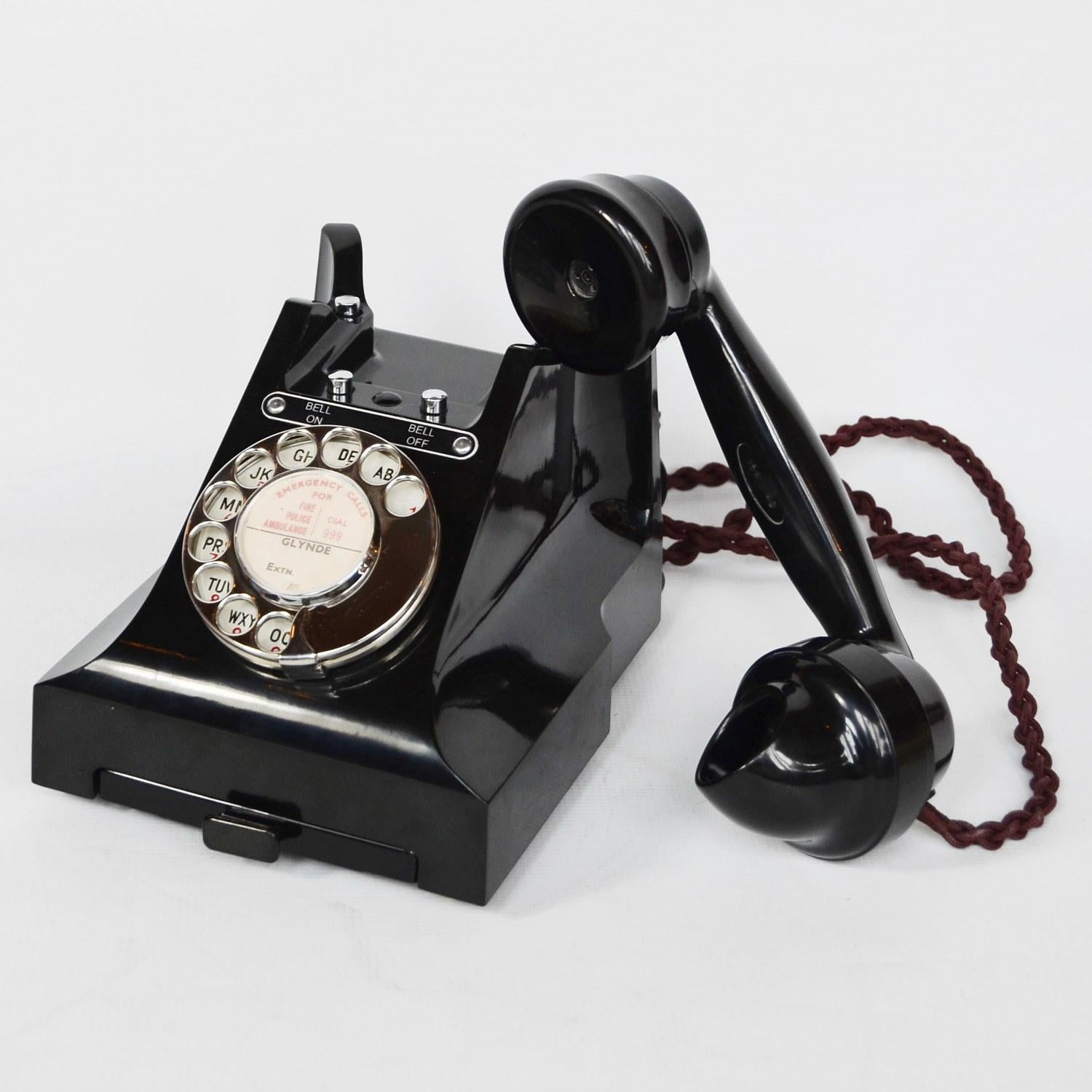 English Original GPO Model 328L Black Bakelite Telephone Full Working Order