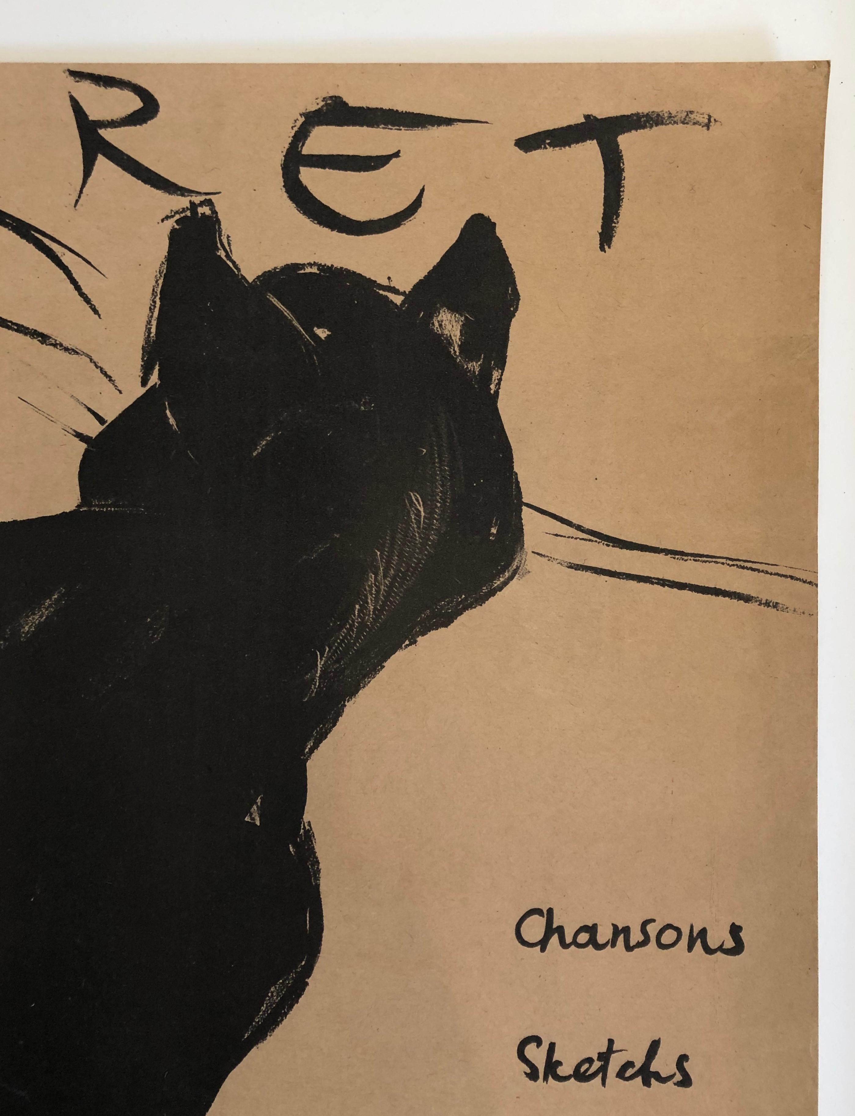 Stained Original Swiss Black Cat Cabaret Poster, circa 1949