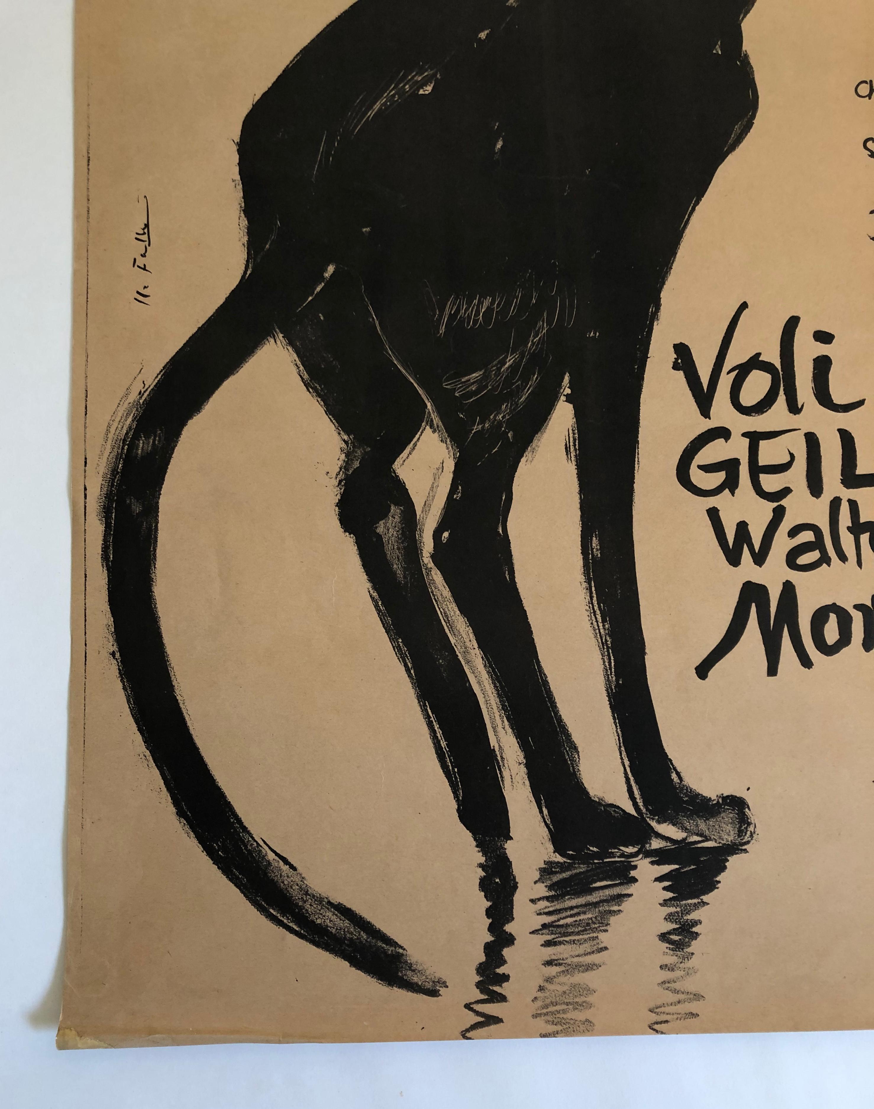 Paper Original Swiss Black Cat Cabaret Poster, circa 1949