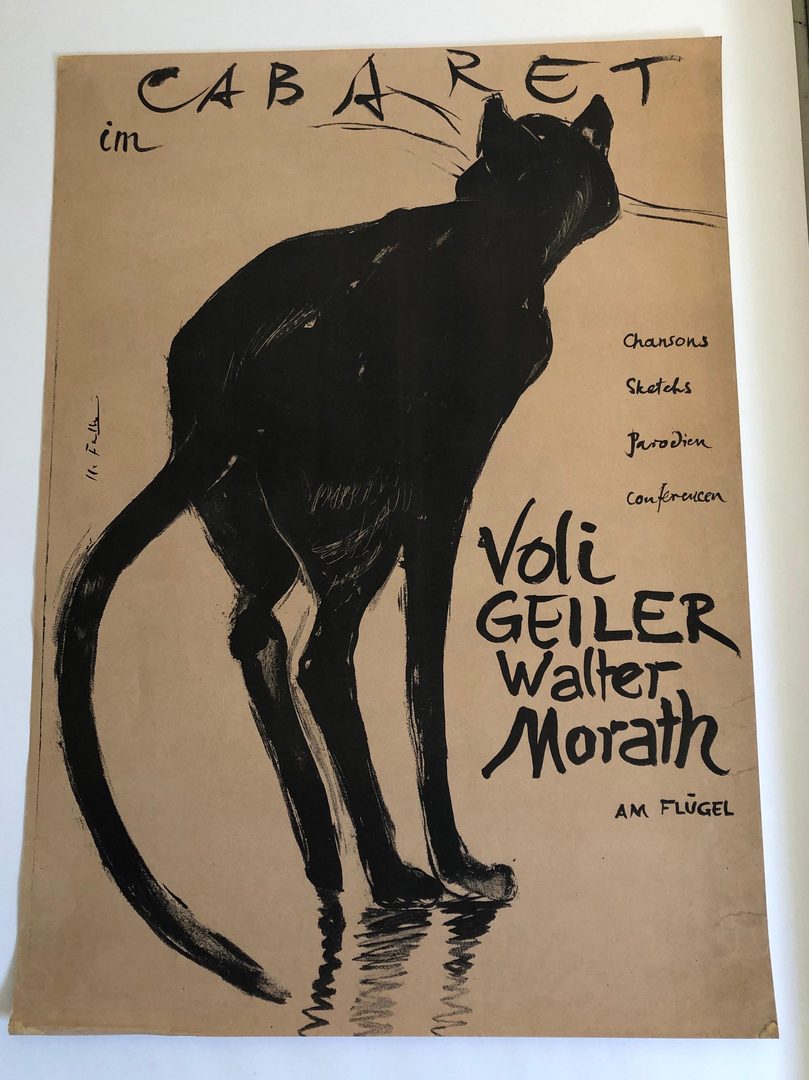 Original Swiss Black Cat Cabaret Poster, circa 1949 1