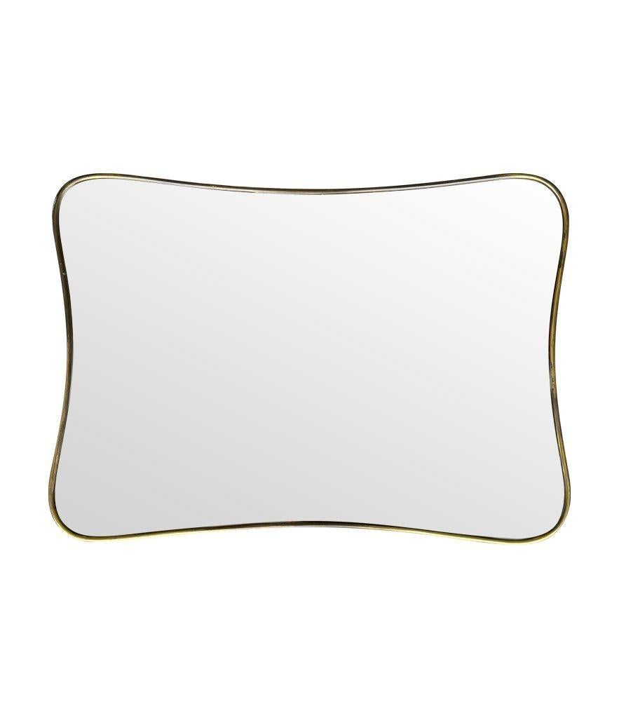 An original Italian 1950s brass framed mirror with shaped curved corners. For Sale 3