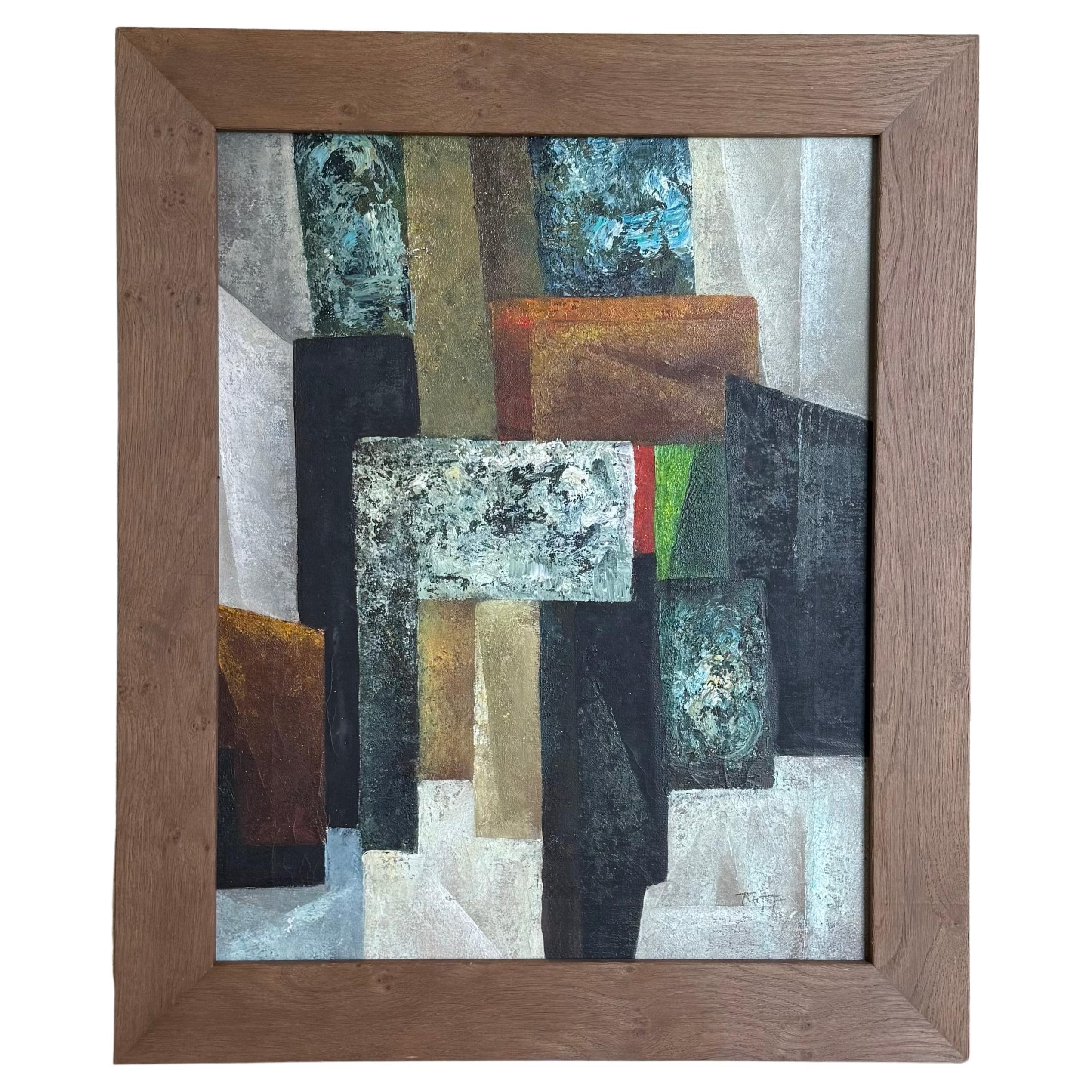 Peinture abstraite originale du milieu du siècle, huile sur toile, vers 1950