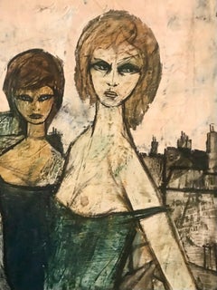 Original Oil on Canvas Painting by Charles Levier of Les Filles, circa 1950s