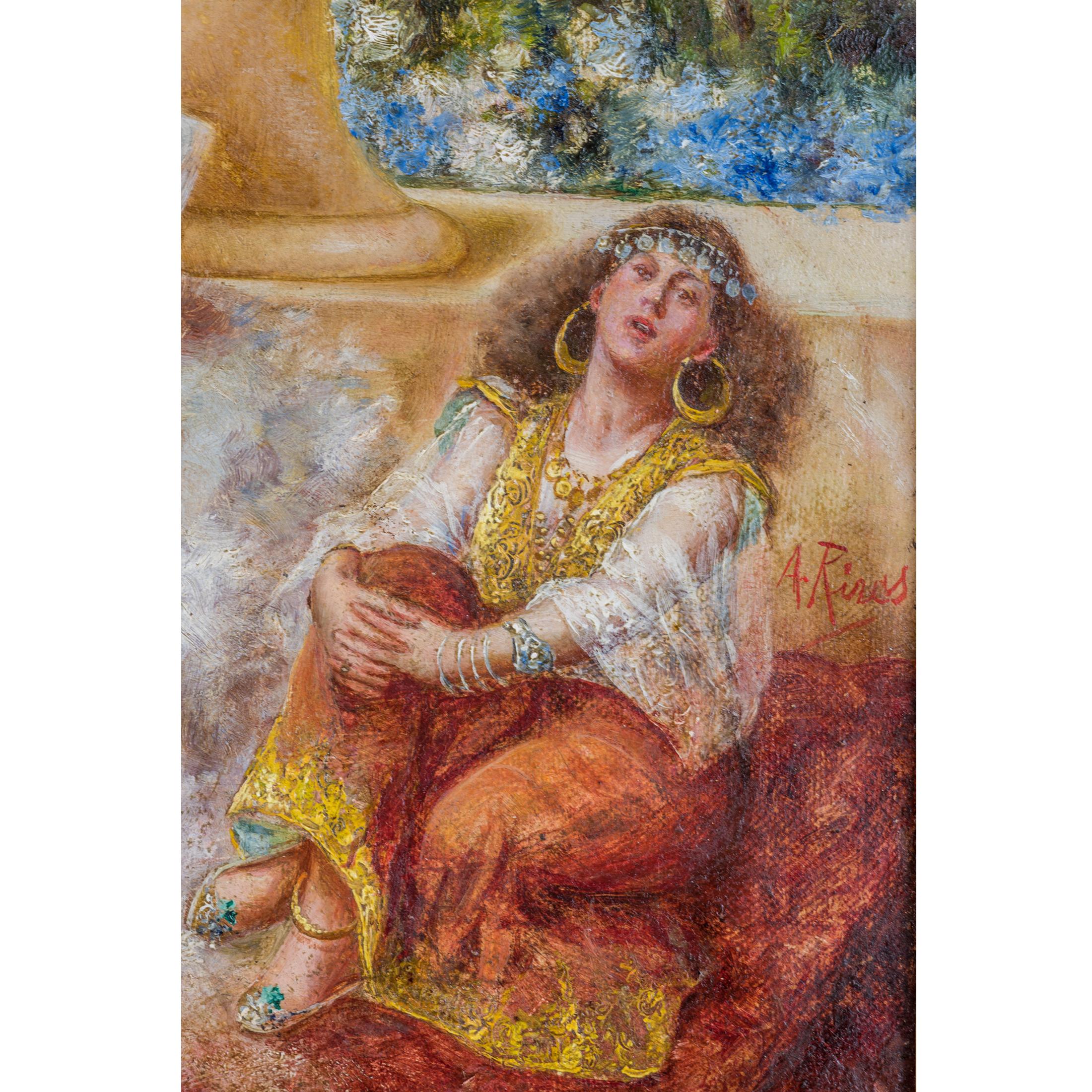 Peinture orientaliste originale représentant la concubine du sultan dans son harem Excellent état - En vente à New York, NY