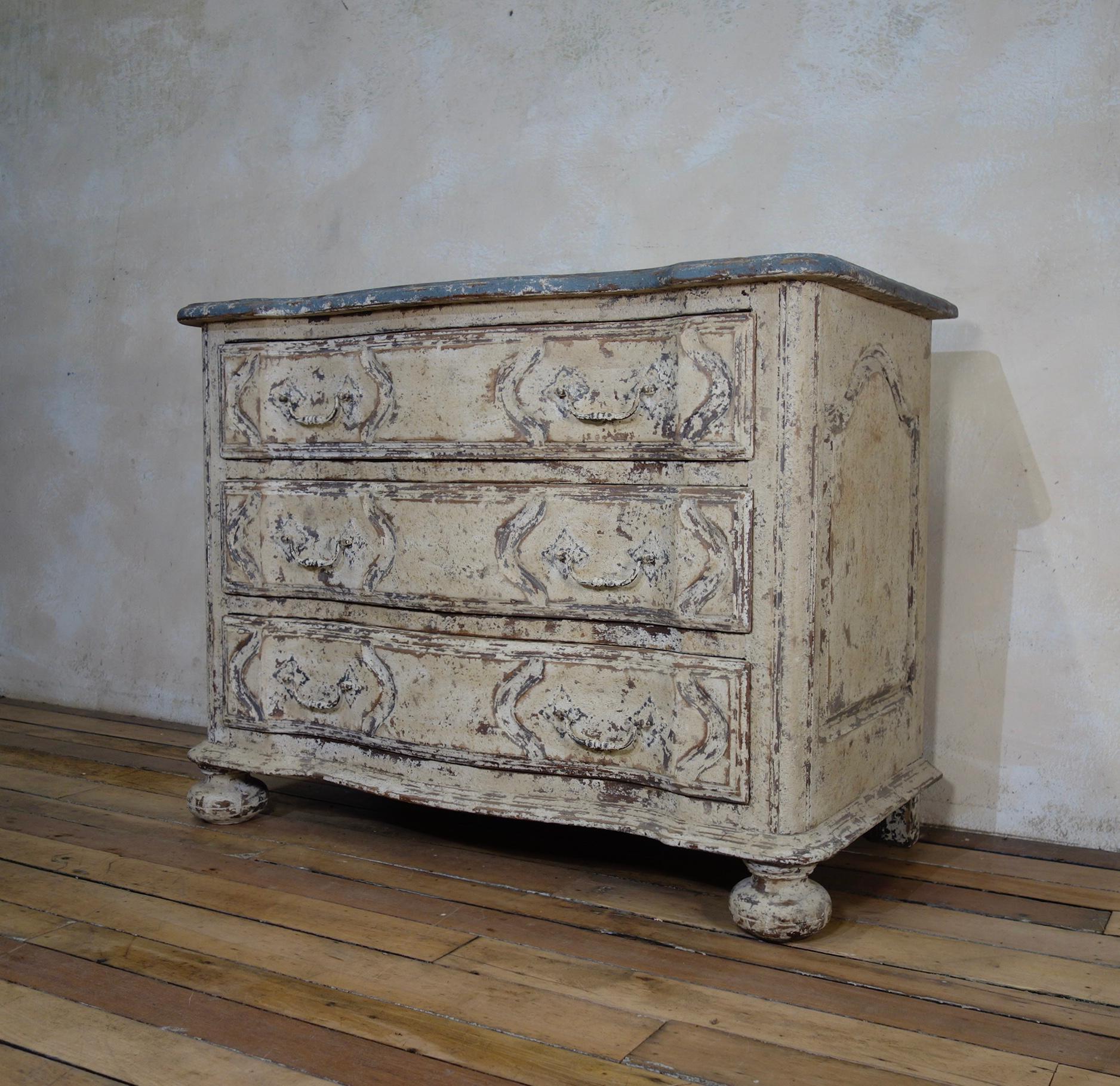 Original Painted French Serpentine Commode, Chest of Drawers 3