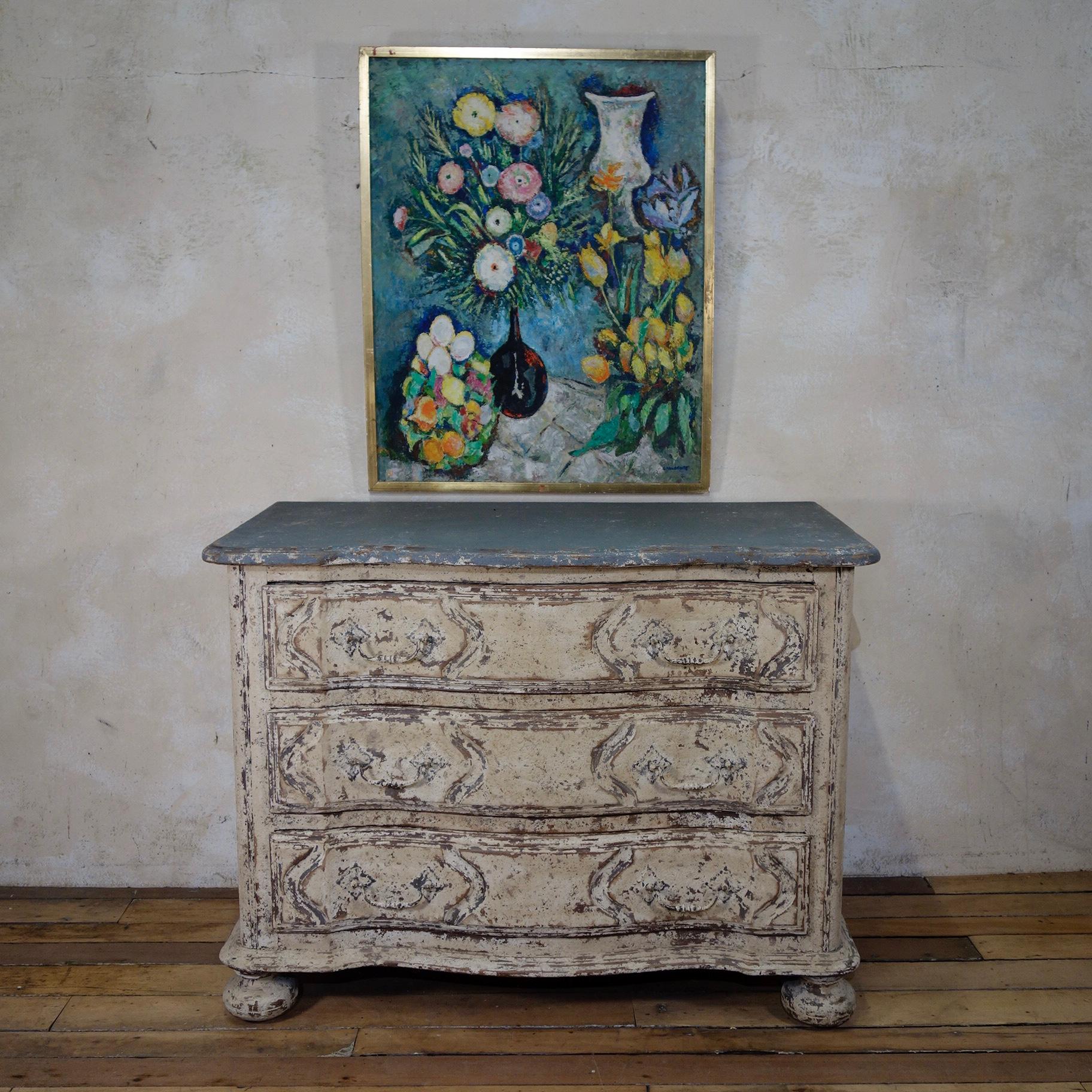 Original Painted French Serpentine Commode, Chest of Drawers 7