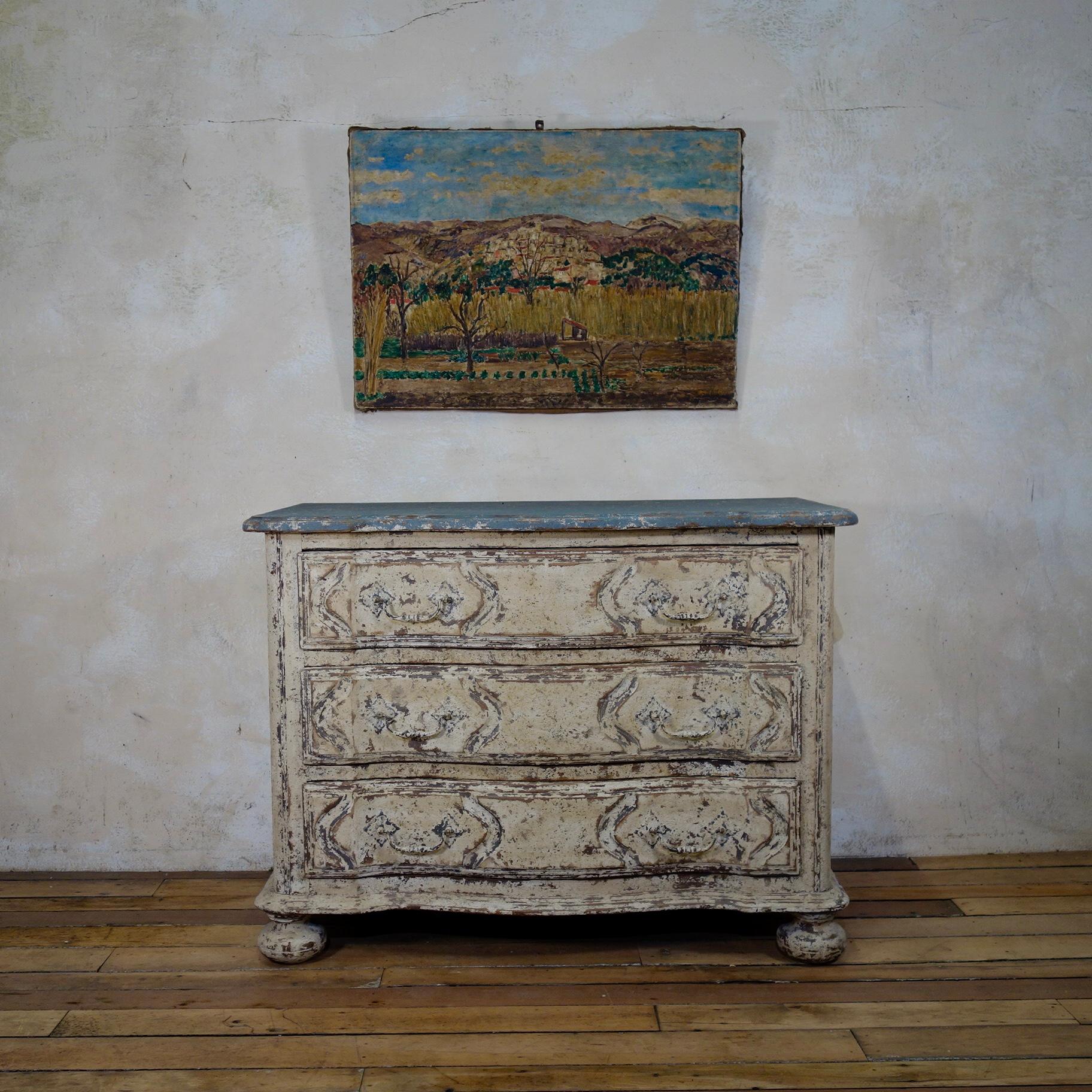 Original Painted French Serpentine Commode, Chest of Drawers 8