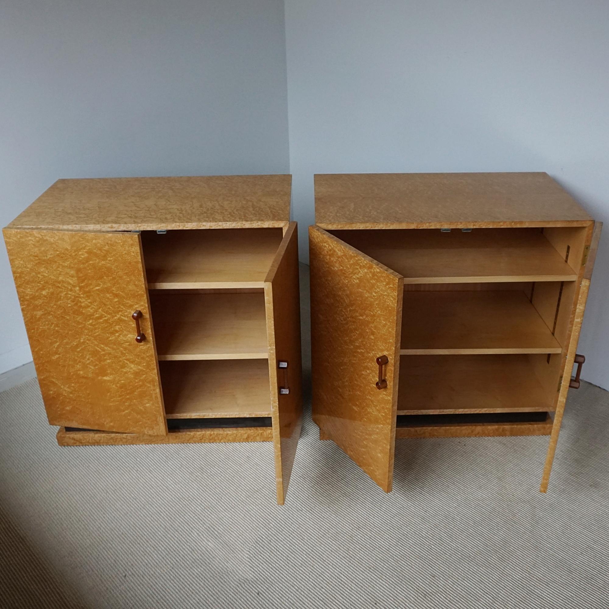An Original Pair of Art Deco Birdseye Maple Side Cabinets For Sale 4