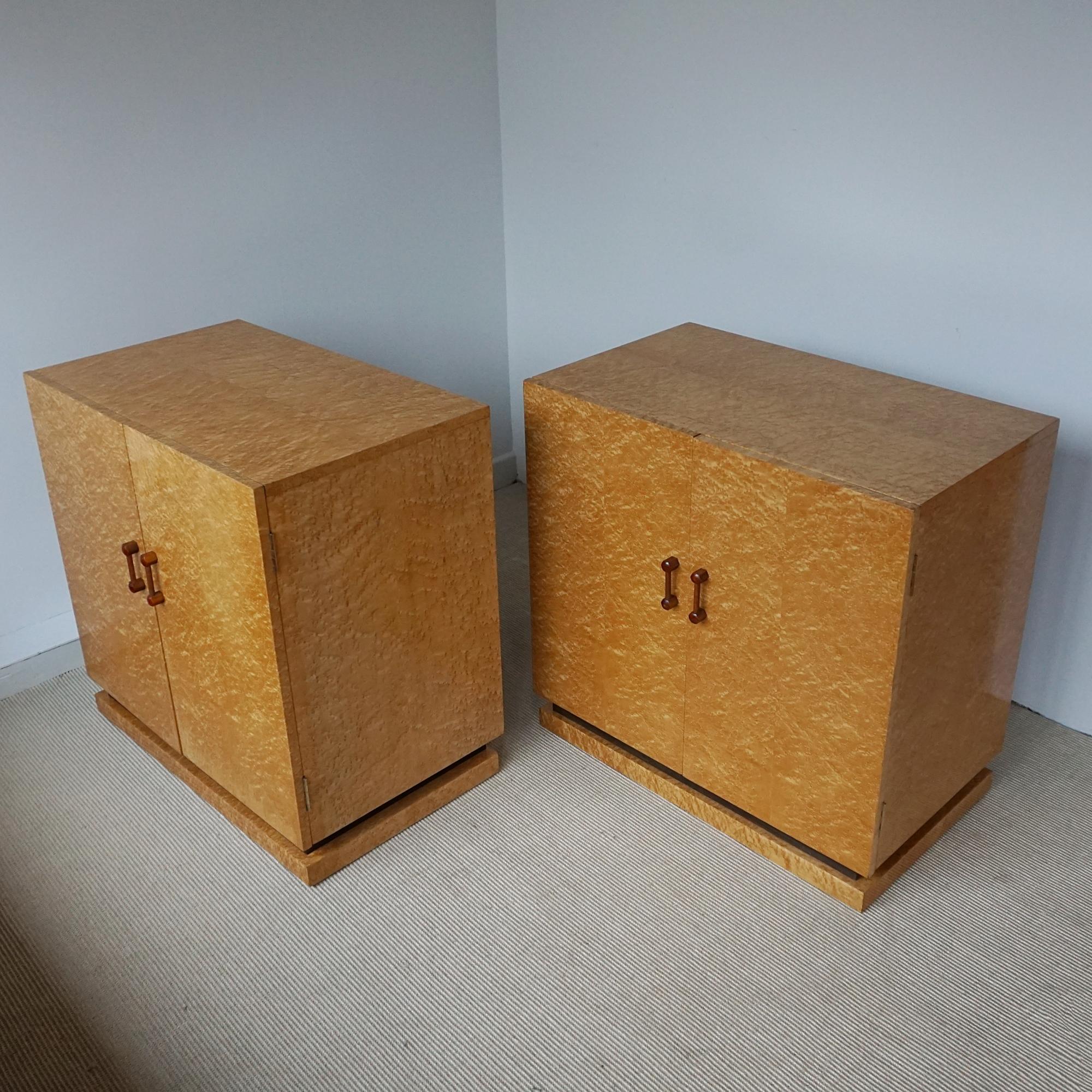 An Original Pair of Art Deco Birdseye Maple Side Cabinets For Sale 5