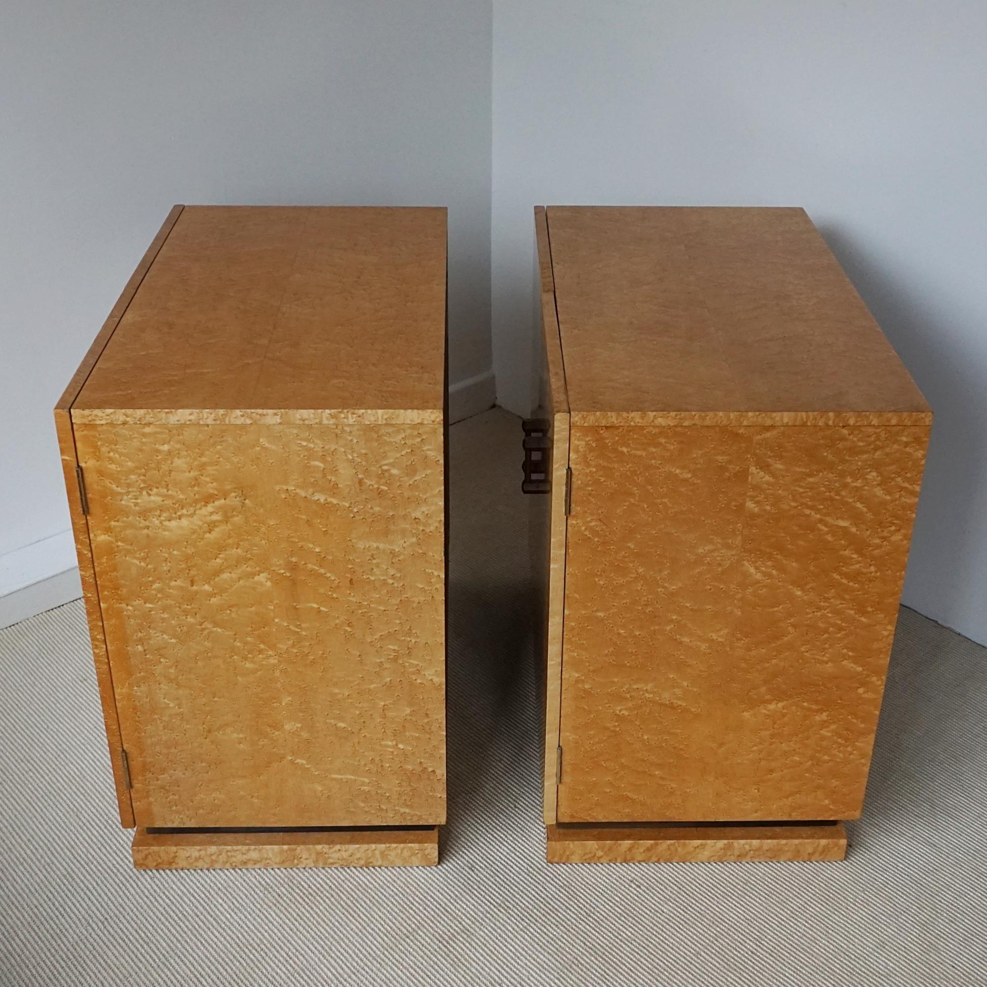 An Original Pair of Art Deco Birdseye Maple Side Cabinets For Sale 6