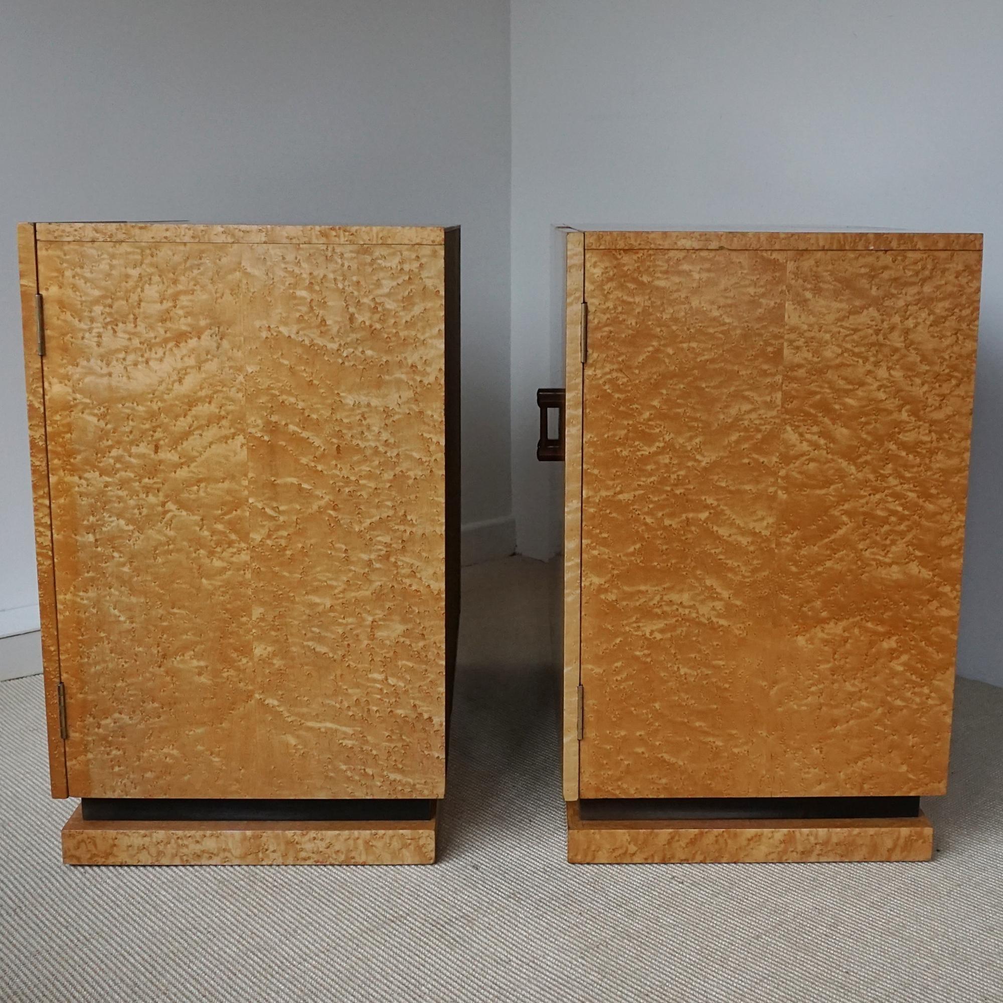An Original Pair of Art Deco Birdseye Maple Side Cabinets For Sale 7