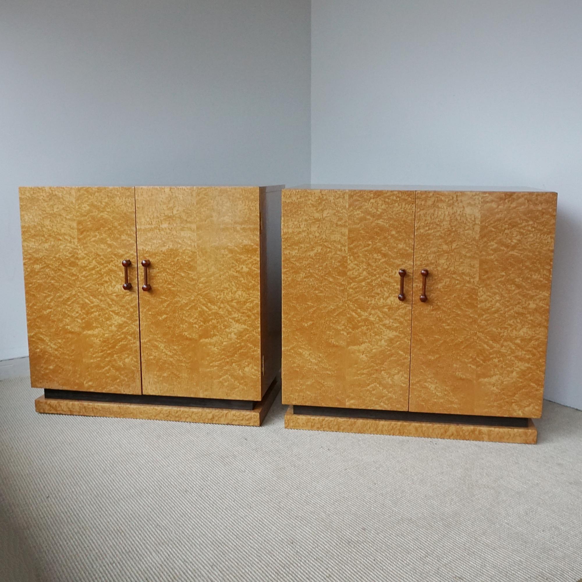 English An Original Pair of Art Deco Birdseye Maple Side Cabinets For Sale