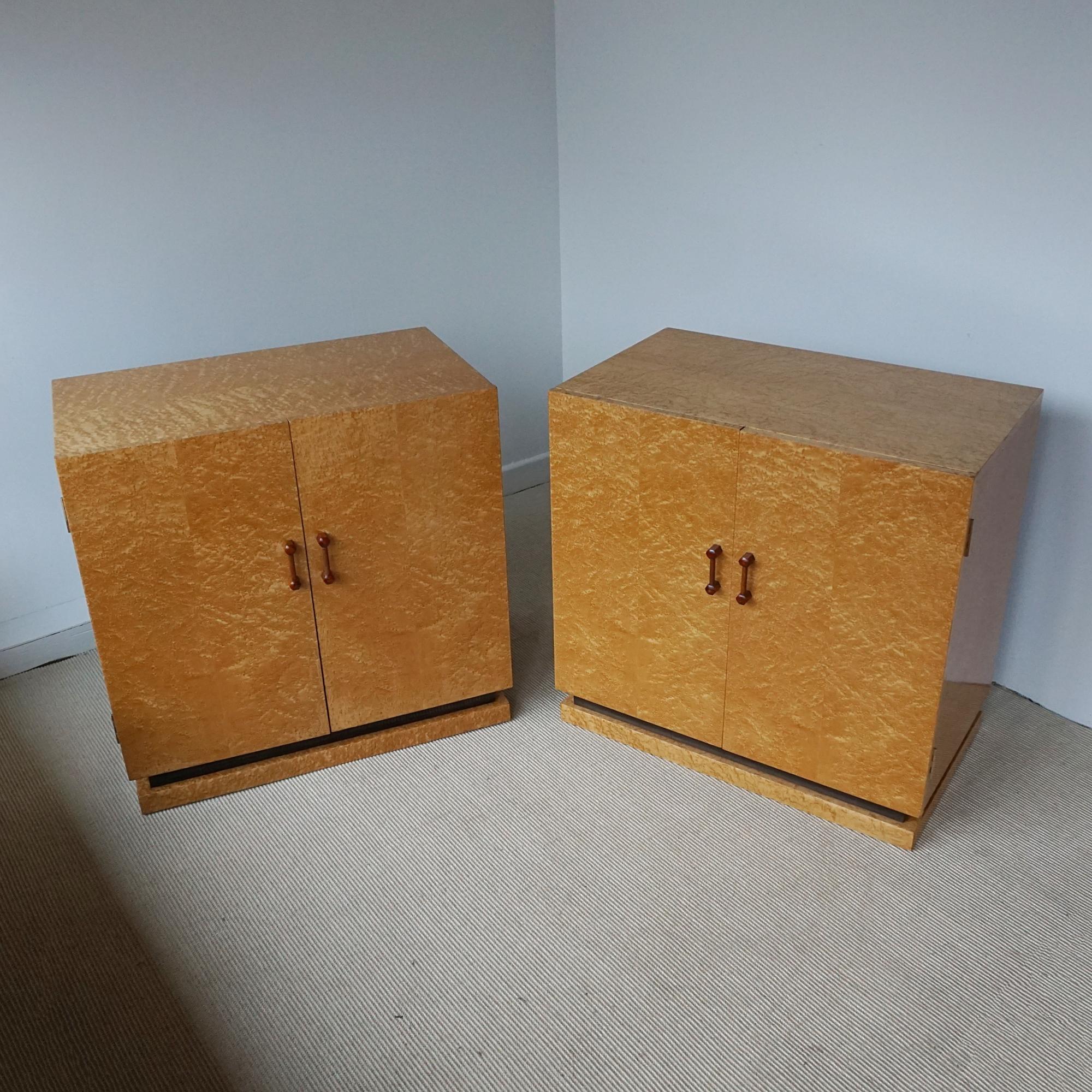Early 20th Century An Original Pair of Art Deco Birdseye Maple Side Cabinets For Sale