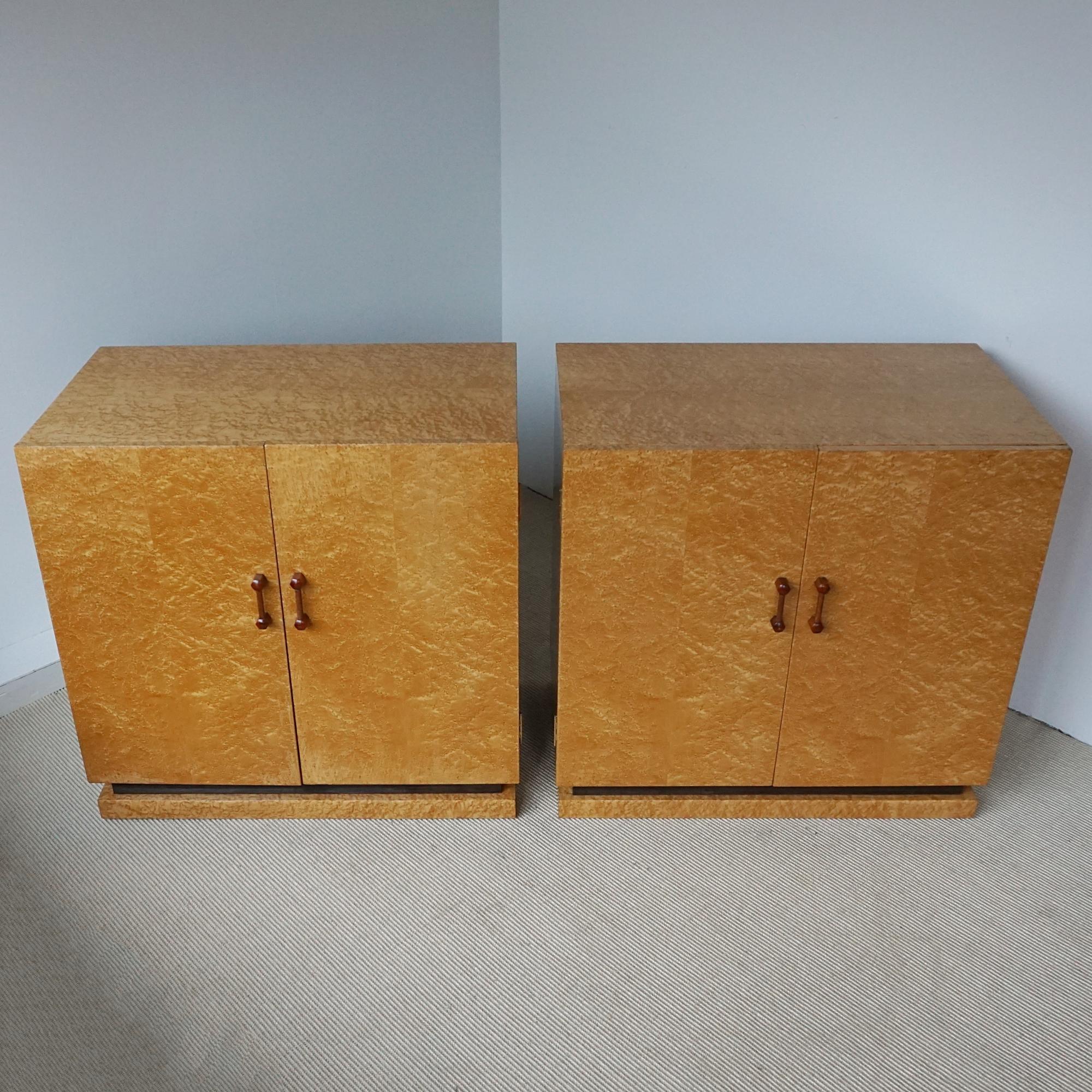 An Original Pair of Art Deco Birdseye Maple Side Cabinets For Sale 1