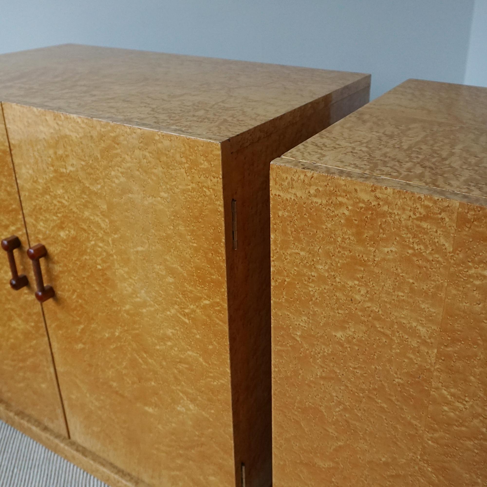 An Original Pair of Art Deco Birdseye Maple Side Cabinets For Sale 2