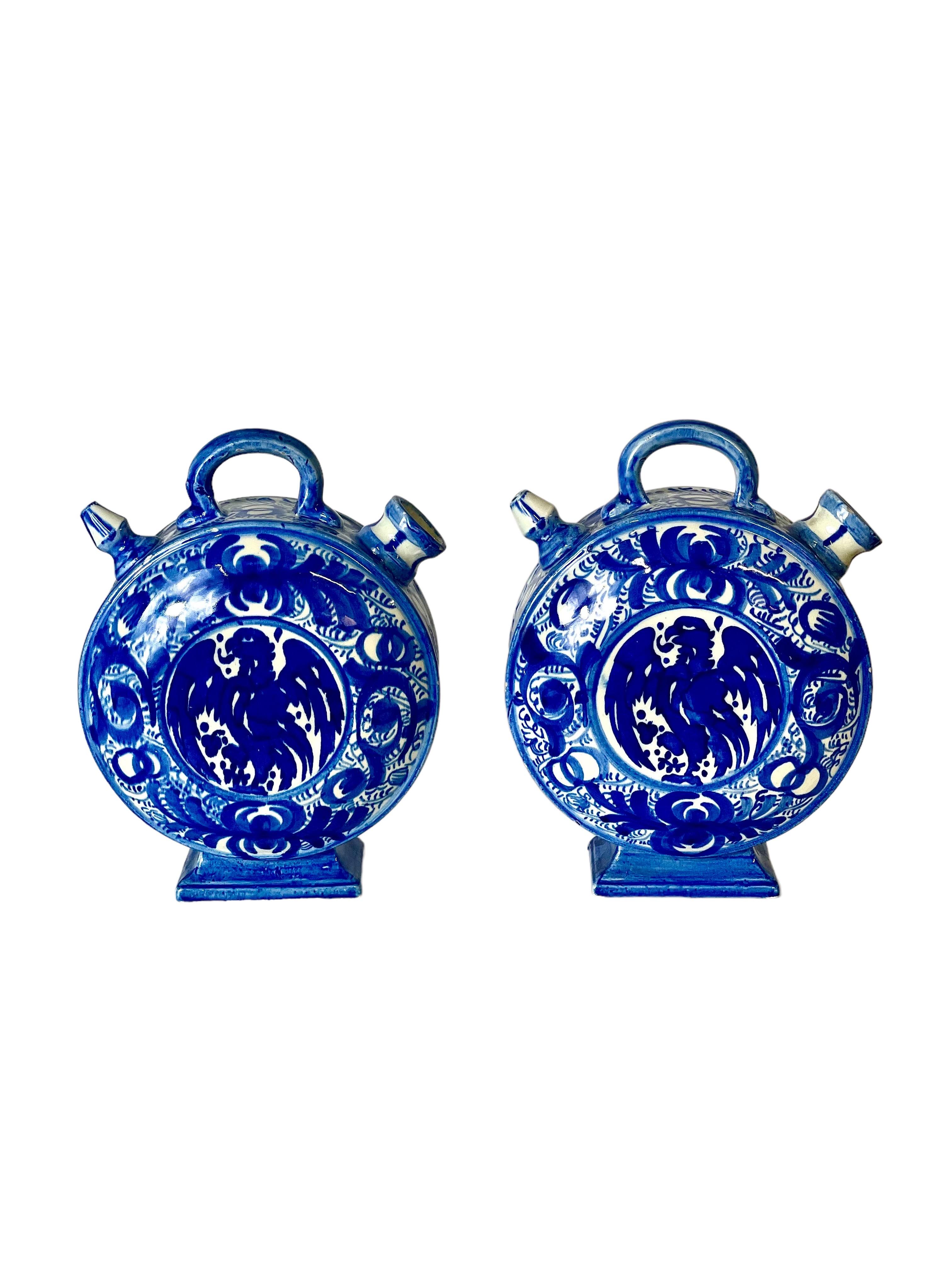 French Pair of 'Chevrettes' in Blue and White Earthenware For Sale