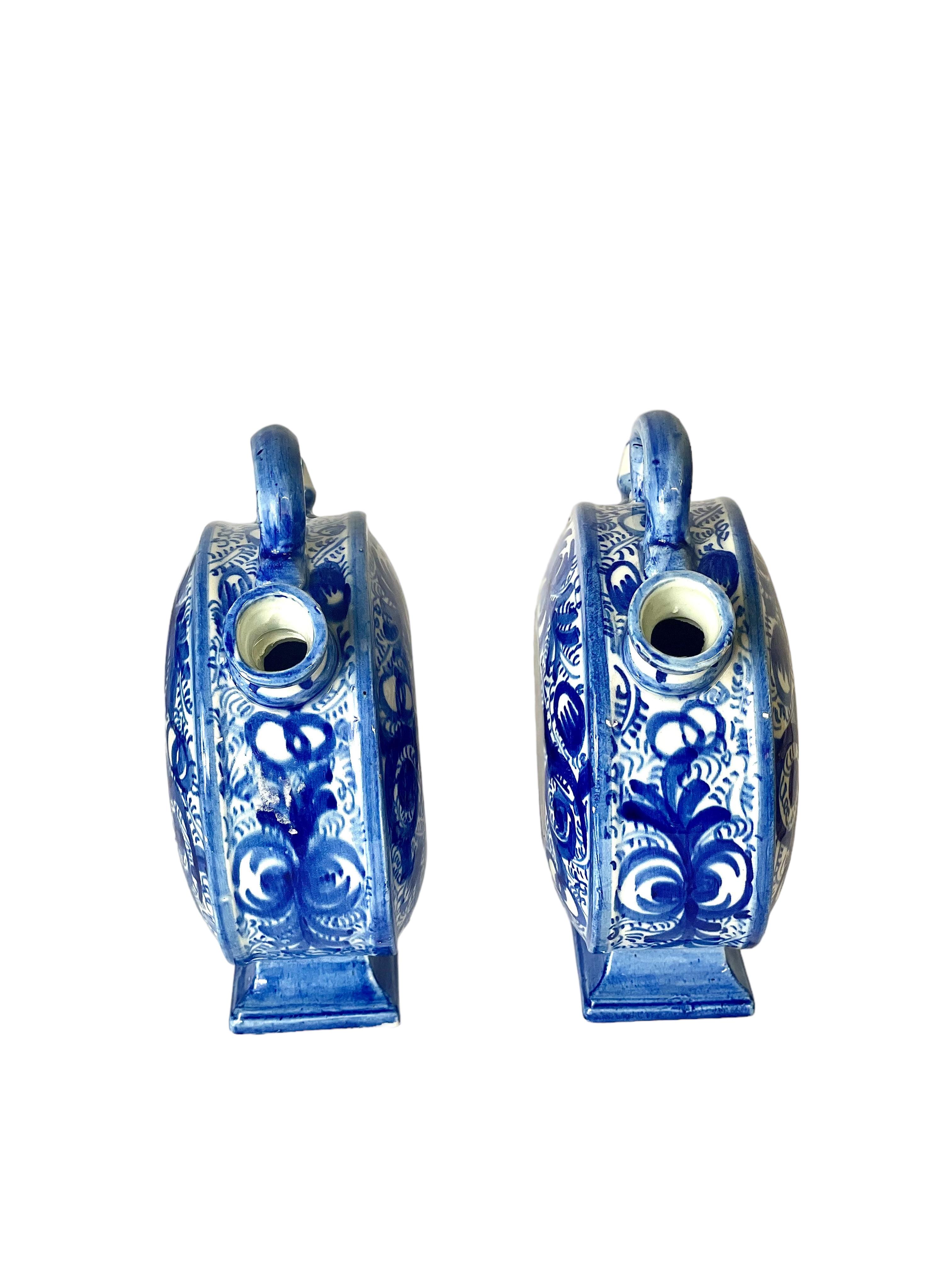 Hand-Painted Pair of 'Chevrettes' in Blue and White Earthenware For Sale
