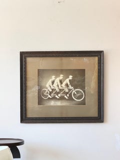 An Original Photo Bicycle Riders Three Seater Original Frame Americana ca' 1900