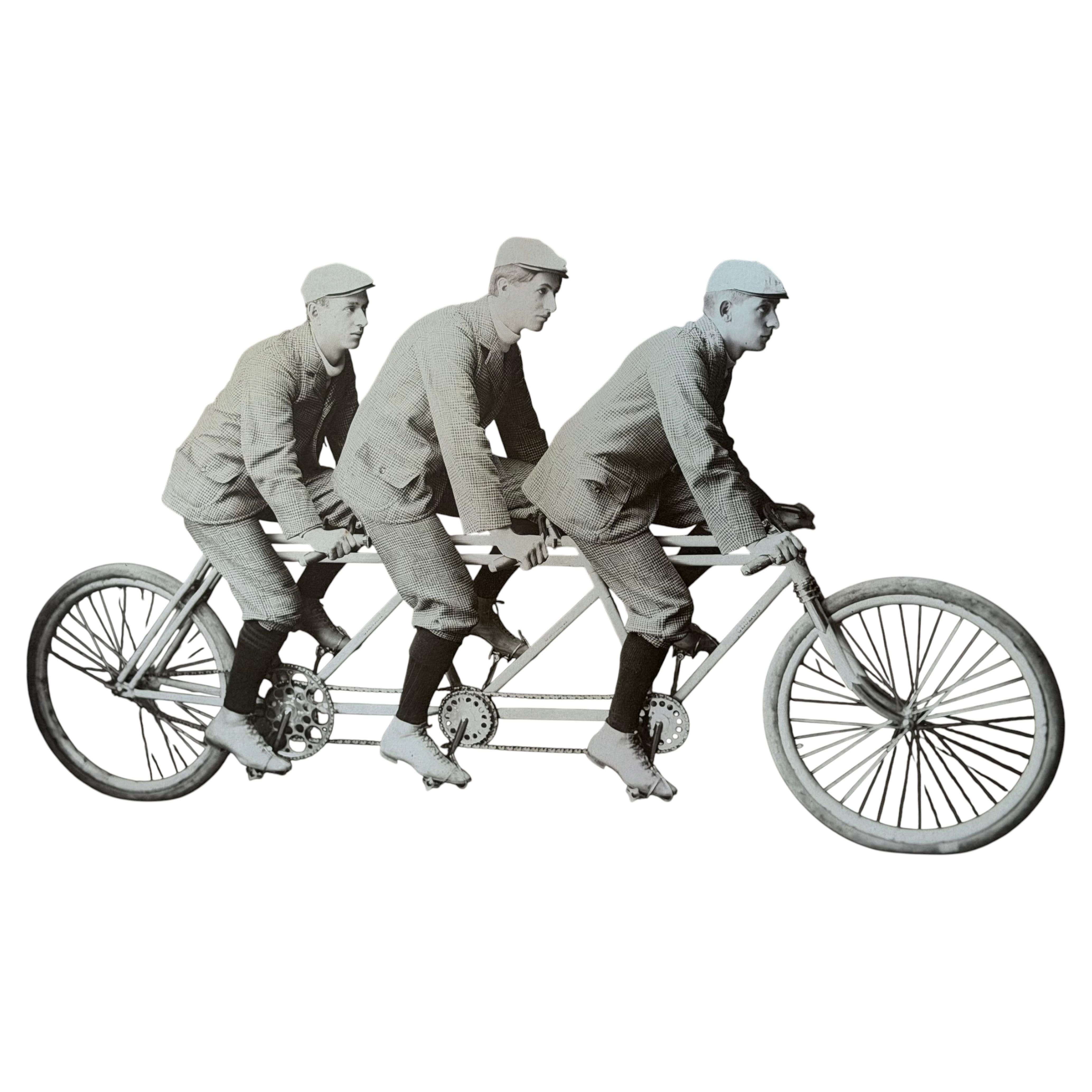 An Original Photo Bicycle Riders Three Seater Original Frame Americana ca' 1900