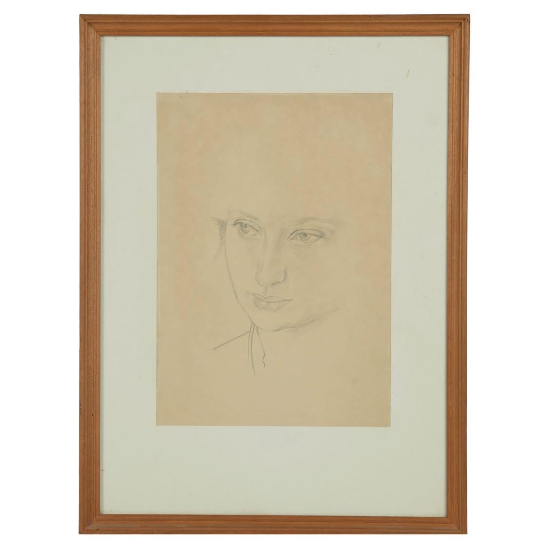An original portrait drawing by Sir Stanley Spencer of Daphne Spencer, his niece For Sale