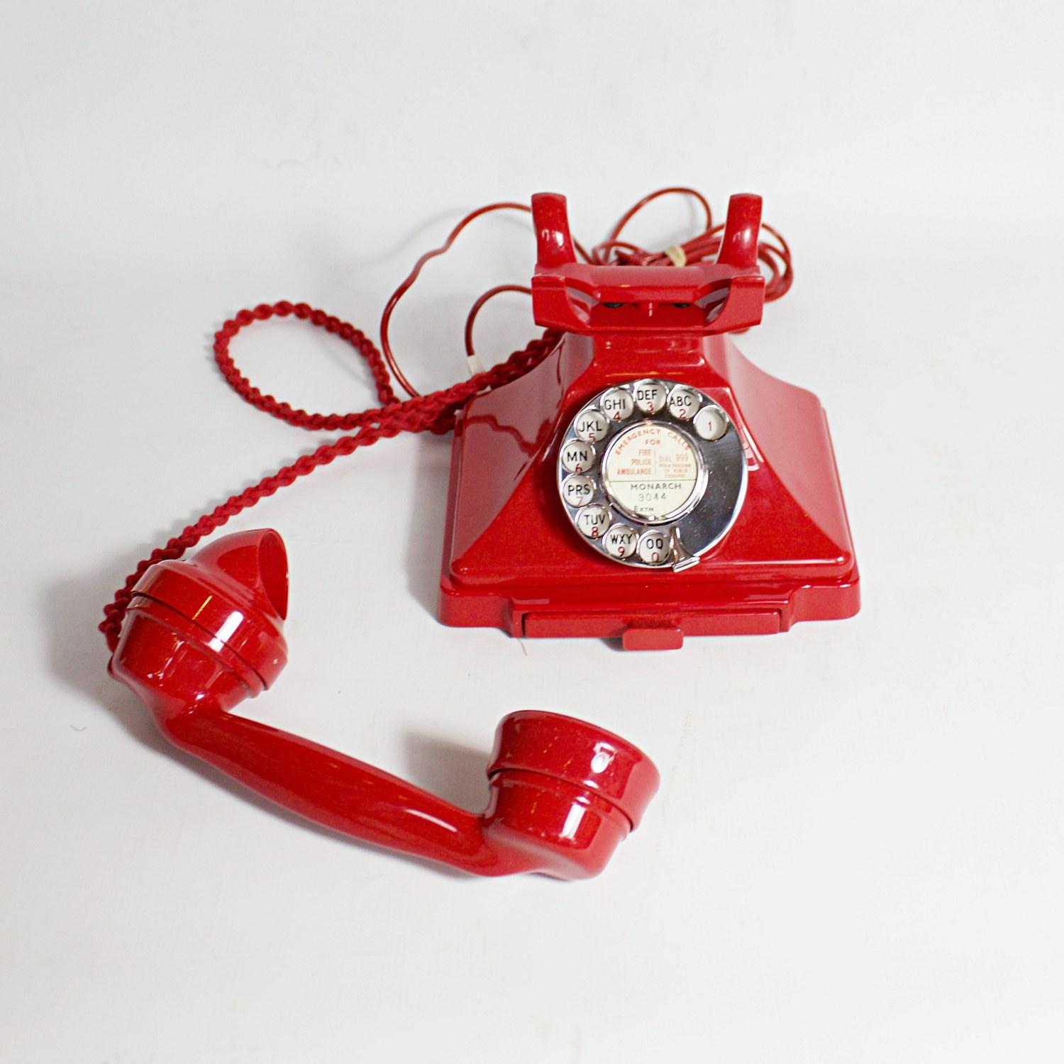 English Original, Rare GPO Model 232 Chinese Red Bakelite Telephone, circa 1956