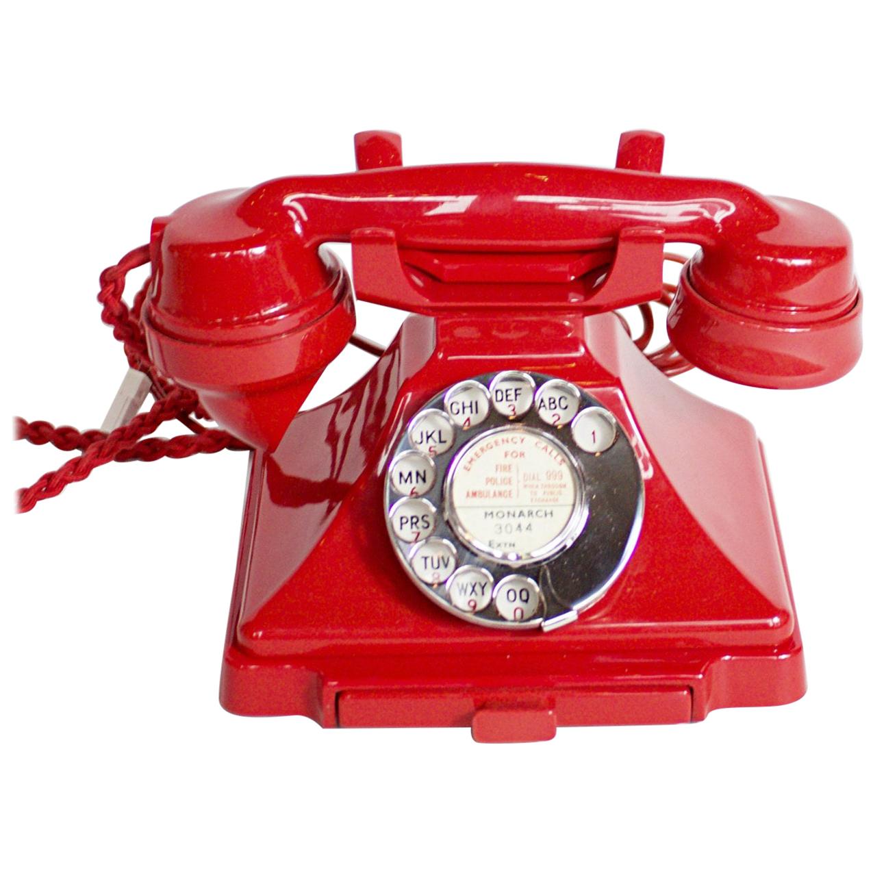 Original, Rare GPO Model 232 Chinese Red Bakelite Telephone, circa 1956
