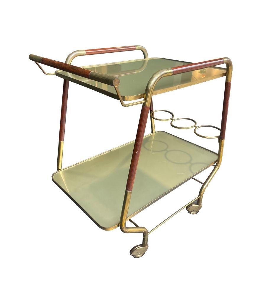 Lacquered An original unusual designed Italian 1950s lacquered wood and brass bar trolley For Sale