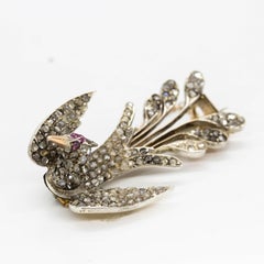 Original Victorian 18 Karat and Silver Rose Cut Diamonds Brooch
