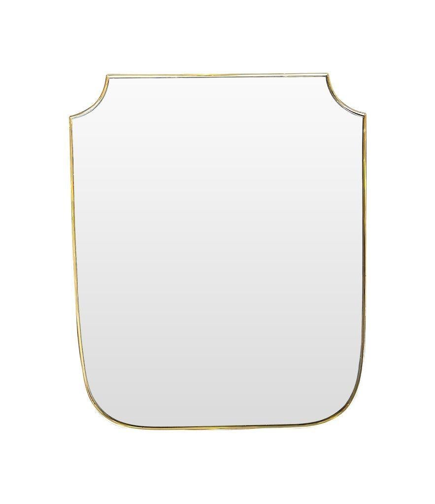Mid-Century Modern Orignal 1950s Italian Brass Framed Shield Mirror of Good Proportions For Sale