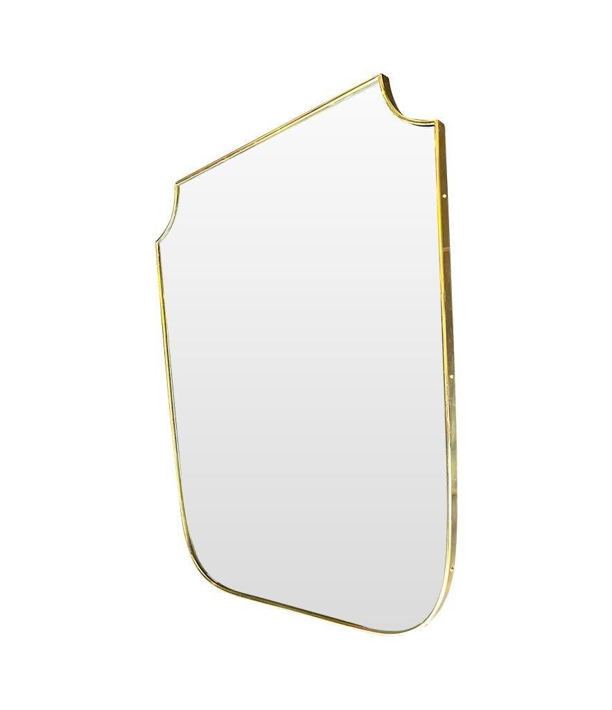 Orignal 1950s Italian Brass Framed Shield Mirror of Good Proportions For Sale 1