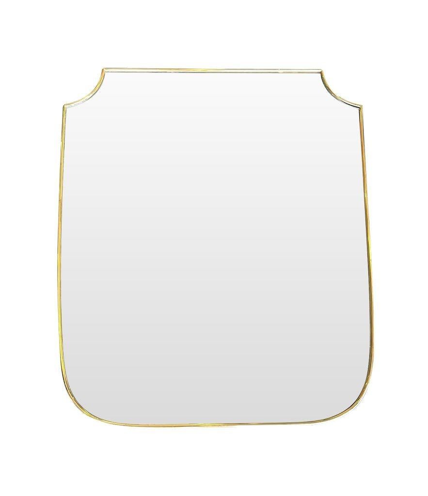 Orignal 1950s Italian Brass Framed Shield Mirror of Good Proportions For Sale 3
