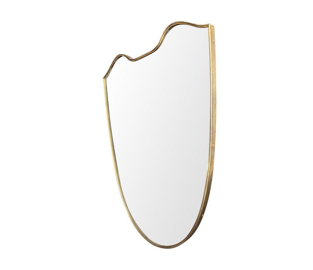 Mid-Century Modern Orignal 1960s Italian Shield Mirror with Brass Frame