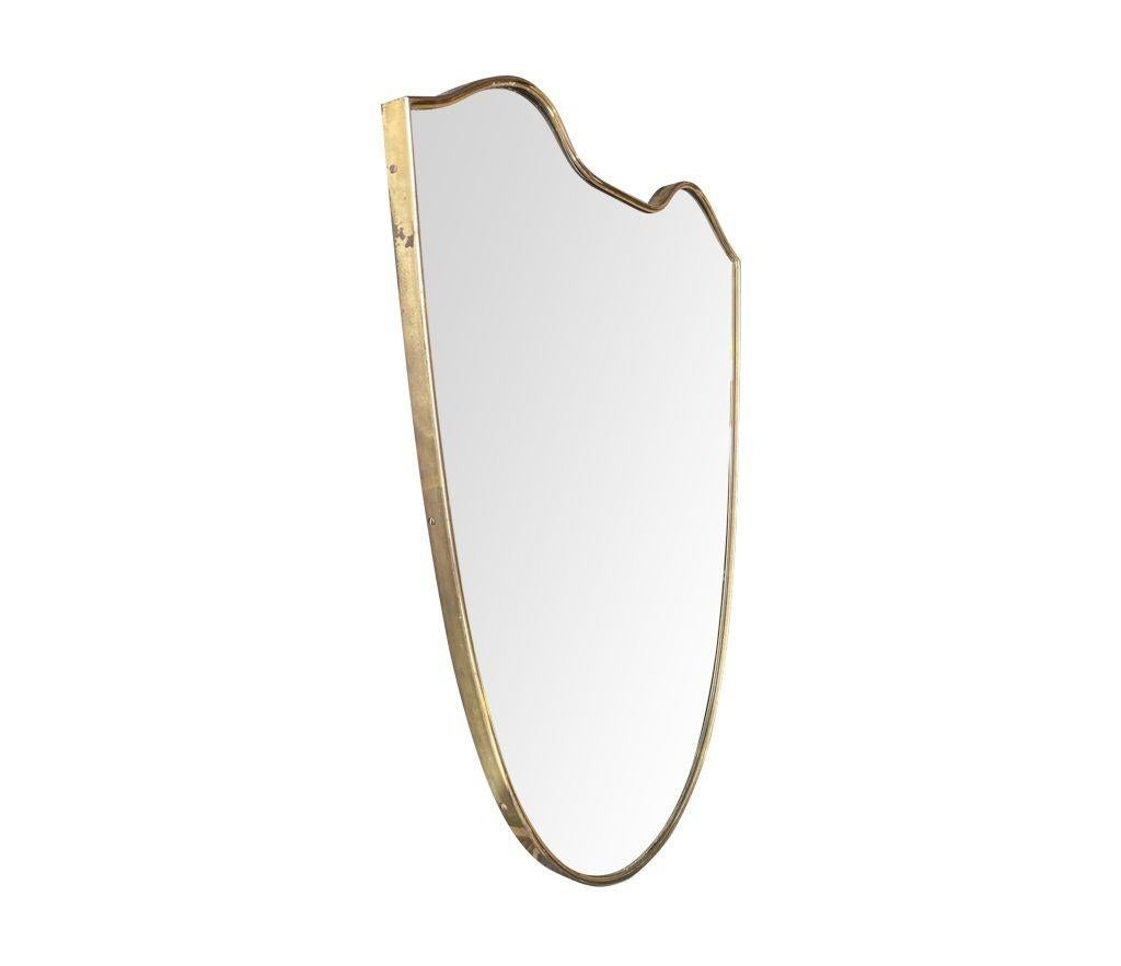Orignal 1960s Italian Shield Mirror with Brass Frame In Good Condition In London, GB