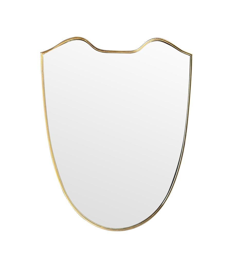 20th Century Orignal 1960s Italian Shield Mirror with Brass Frame