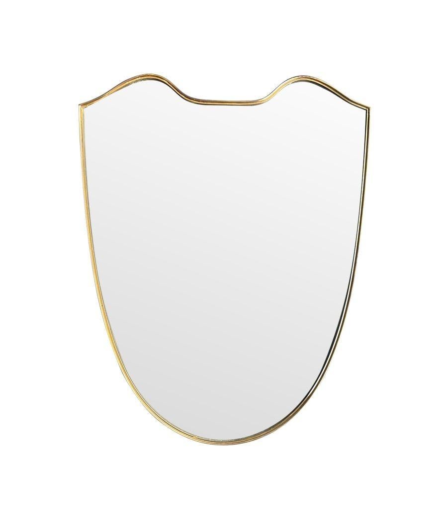 Orignal 1960s Italian Shield Mirror with Brass Frame 1