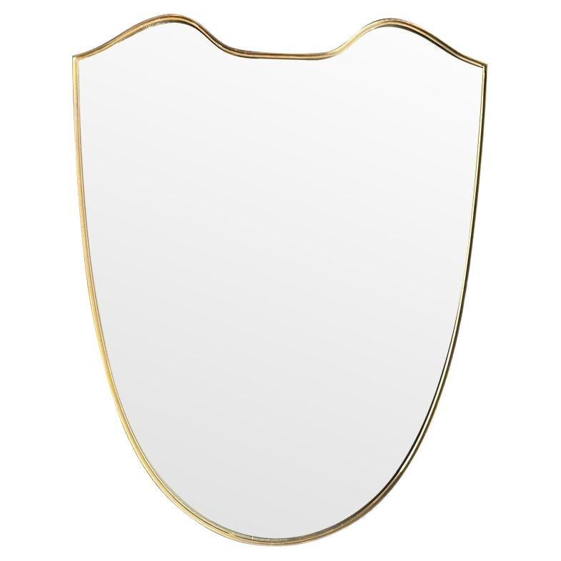 Orignal 1960s Italian Shield Mirror with Brass Frame