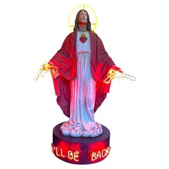 Orignal Chris Bracey Neon Sculpture of Jesus "I'll Be Back" with Neon Guns