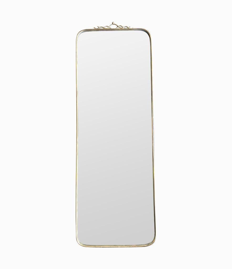 An orignal Italian 1950s brass framed mirror with scroll top detail For Sale 3