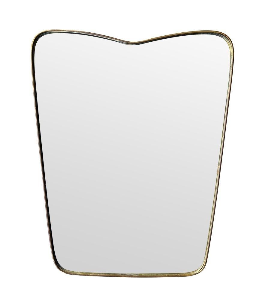 An orignal Italian 1950s brass frmed mirror with shaped top For Sale 5