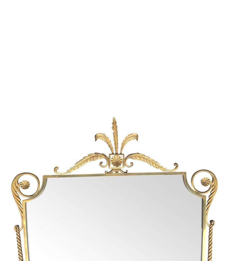 Mid-20th Century Orignal Italian 1950s Shield Mirror with Decorative Scroll Top and Finial