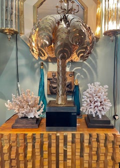 Orignal Maison Jansen Torch Cut Brass Palm Tree Lamp with Original Label