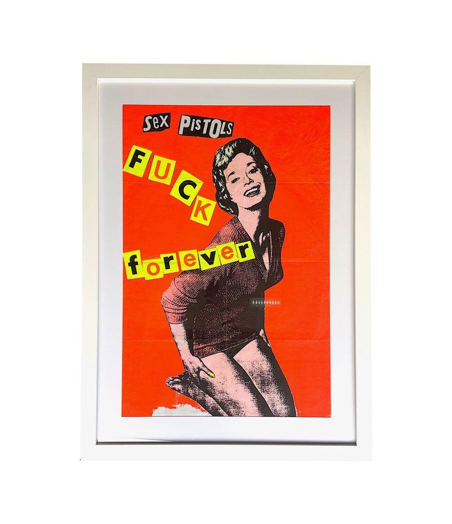 Ein ovales Sex Pistols-Seidenlithographieplakat „Fuck Forever“ von Jamie Reid (Ende des 20. Jahrhunderts)