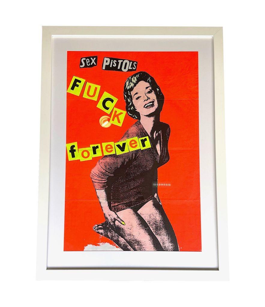 Ein ovales Sex Pistols-Seidenlithographieplakat „Fuck Forever“ von Jamie Reid 1