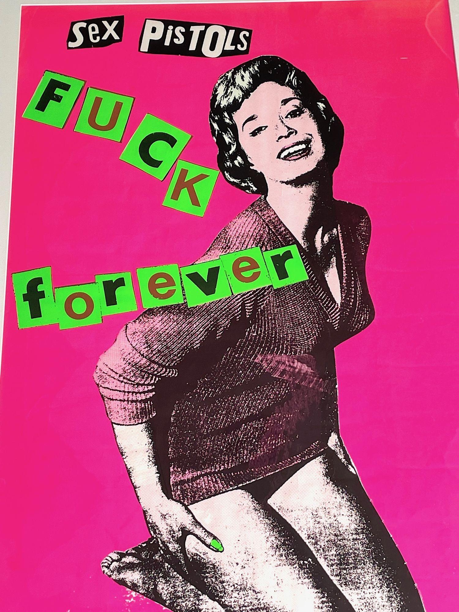 Affiche de sérigraphie en soie « Fuck Forever » (Fuck Forever) de Jamie Reid représentant des pistolets de sexe Bon état - En vente à London, GB