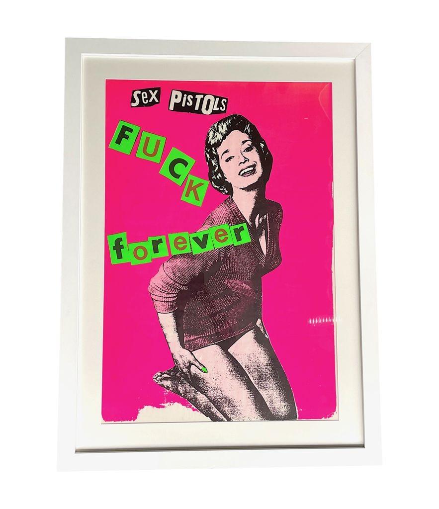 Fin du 20e siècle Affiche de sérigraphie en soie « Fuck Forever » (Fuck Forever) de Jamie Reid représentant des pistolets de sexe en vente