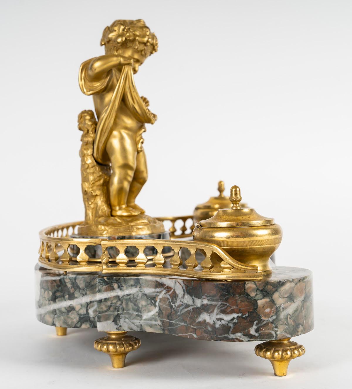 Francese Calamaio in marmo e ormolu, XIX secolo, periodo Napoleone III. in vendita