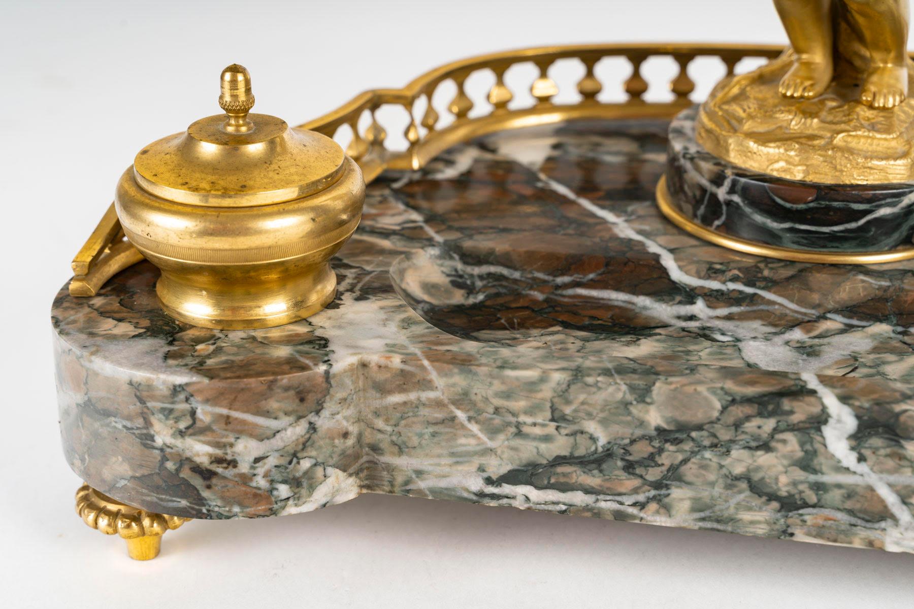 Bronzo Calamaio in marmo e ormolu, XIX secolo, periodo Napoleone III. in vendita